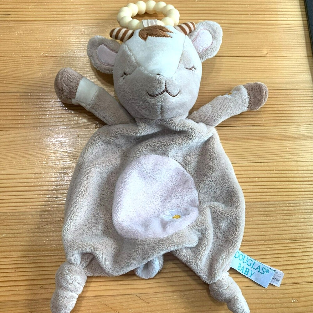 Douglas Baby Goat Lovey Security Blanket Tan Plush Daisy Teether Toy 10 inch
